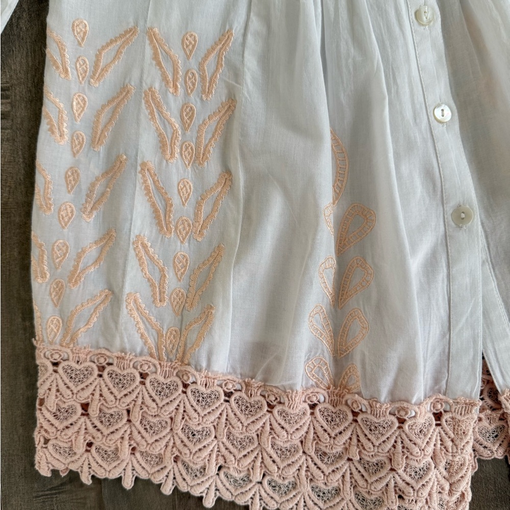 Sundance Tunic Embroidered White Peach Women's Small Pleated Button Up - Picture 4 of 11